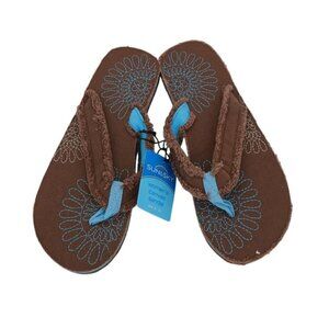 Sun & Sky Women's Canvas Sandals – Size 9/10, Brown & Blue